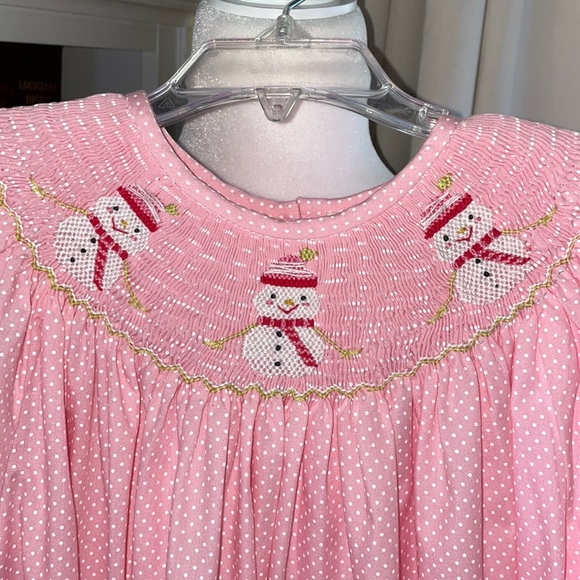 Girls Matching Boutique Christmas Snowman Long Sleeve Smocked Dress Size 7 - Picture 4 of 10